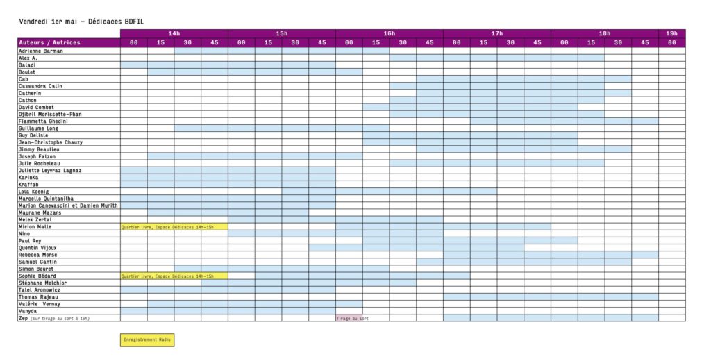 Planning dédicaces_J1_VE 01.05